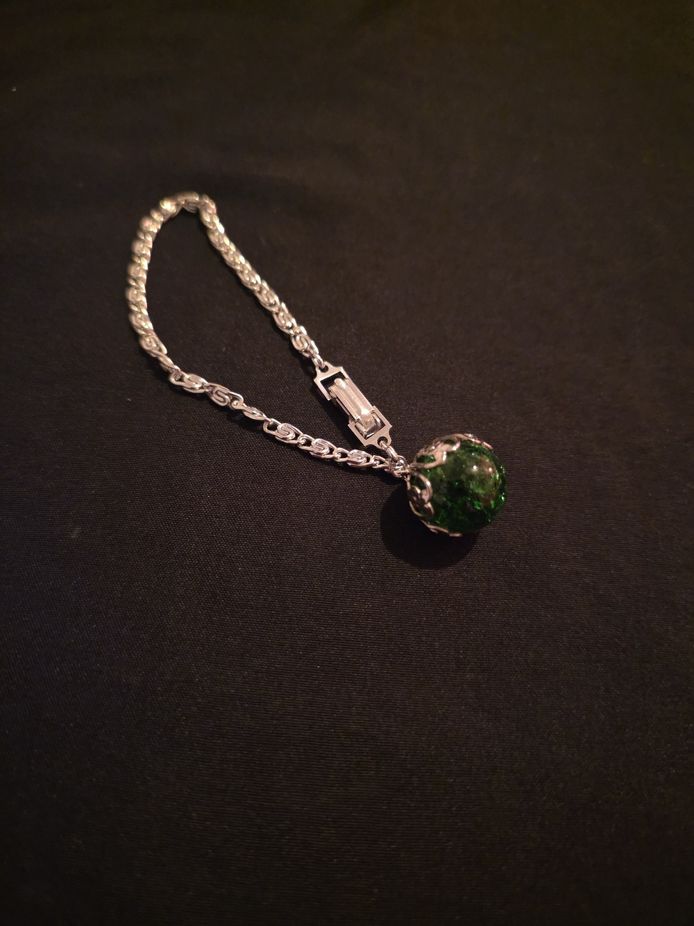 Silver Chain Necklace with Green Orb Pendant